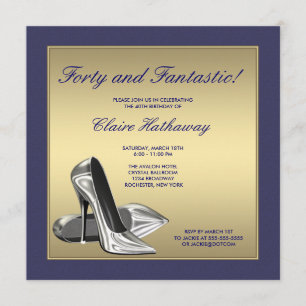 Invitación Zapatos de tacón alto dorados y azules Fiesta de c
