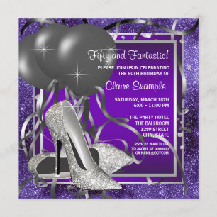 Invitación Zapatos de tacón alto elegantes de color púrpura p