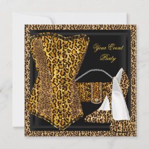 Invitación Zapatos de tacón alto exóticos leopardo negro dora