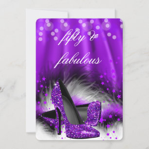 Invitación Zapatos de tacón alto Fabulosos 50 estrellas púrpu
