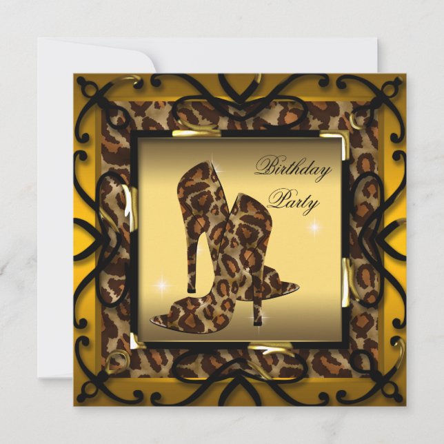 Invitación Zapatos de tacón alto fiesta de cumpleaños leopard (Anverso)