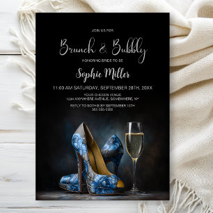 Invitación Zapatos de tacón alto florales azules Brunch y bur