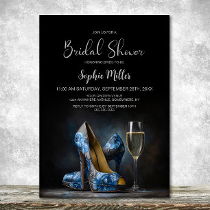 Invitación Zapatos de tacón alto florales azules elegantes pa