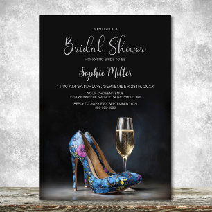 Invitación Zapatos de tacón alto florales azules elegantes re
