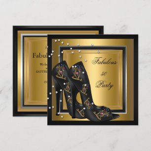 Invitación Zapatos de tacón alto florales de oro negro para f