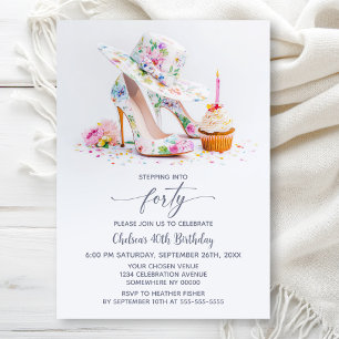 Invitación Zapatos de tacón alto florales elegantes Cumpleaño