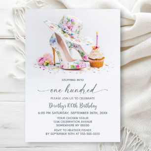 Invitación Zapatos de tacón alto florales elegantes cumpleaño