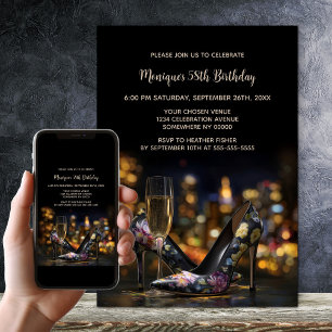 Invitación Zapatos de tacón alto florales elegantes para fies