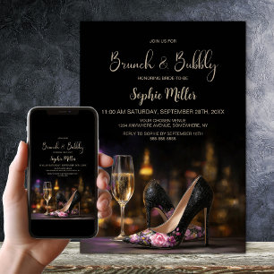 Invitación Zapatos de tacón alto florales rosados Brunch y bu