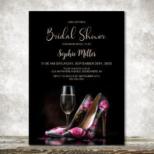 Invitación Zapatos de tacón alto florales rosados elegantes p