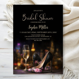 Invitación Zapatos de tacón alto florales rosados para desped