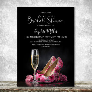 Invitación Zapatos de tacón alto florales rosados para desped