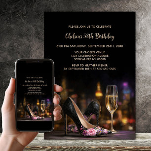 Invitación Zapatos de tacón alto florales rosados para fiesta