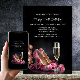 Invitación Zapatos de tacón alto florales rosados para fiesta