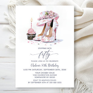 Invitación Zapatos de tacón alto florales rosados para fiesta
