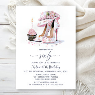 Invitación Zapatos de tacón alto florales rosados para fiesta