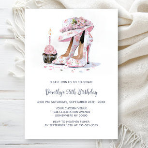 Invitación Zapatos de tacón alto florales rosados para fiesta