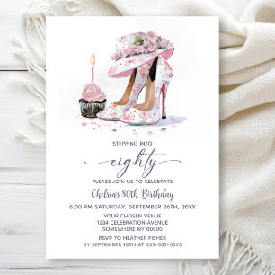 Invitación Zapatos de tacón alto florales rosados para la fie