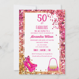 Invitación Zapatos de tacón alto Glittery rosa para 50 cumple