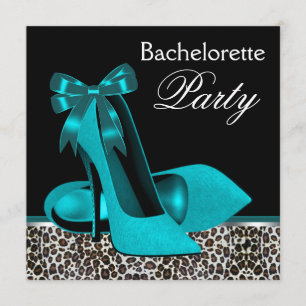 Invitación Zapatos de tacón alto leopardo azul turquesa para 