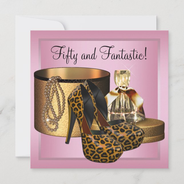 Invitación Zapatos de tacón alto leopardo dorado cumpleaños 5 (Anverso)
