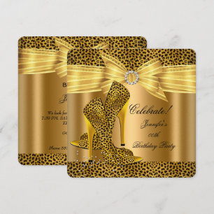 Invitación Zapatos de tacón alto Leopardo Dorado Fiesta de Cu