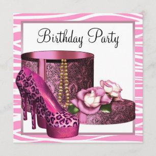 Invitación Zapatos de tacón alto leopardo rosa para fiesta de
