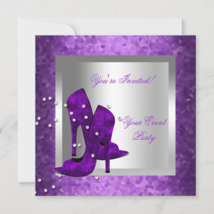 Invitación Zapatos de tacón alto morado fiesta evento plata
