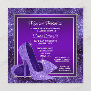 Invitación Zapatos de tacón alto morados elegantes para fiest
