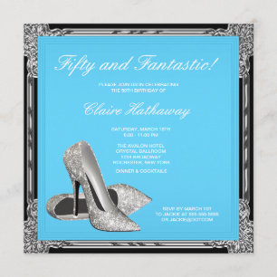 Invitación Zapatos de Tacón Alto Mujer Azul Cian Cumpleaños F