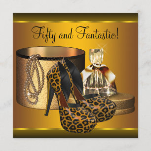 Invitación Zapatos de tacón alto mujer oro leopardo 50 cumple