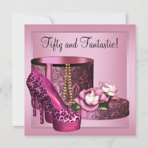 Invitación Zapatos de Tacón Alto Mujer Rosa Leopardo Cumpleañ