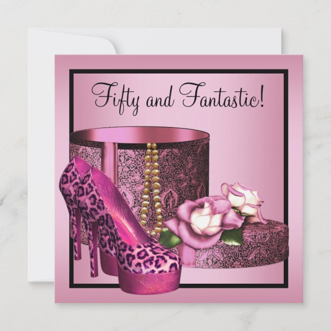 Invitación Zapatos de tacón alto mujeres leopardo rosado 50 c (Anverso)