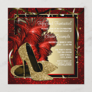 Invitación Zapatos de tacón alto negros, rojos y dorados Fies
