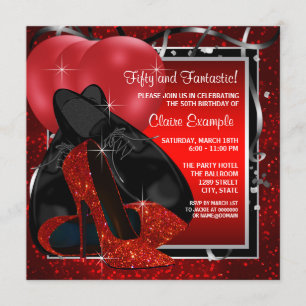 Invitación Zapatos de tacón alto negros y rojos Fiesta de cum