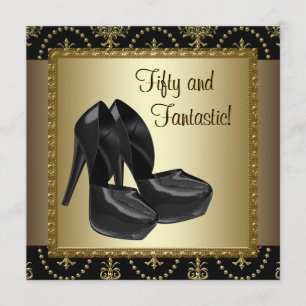 Invitación Zapatos de tacón alto para mujer negro dorado cump