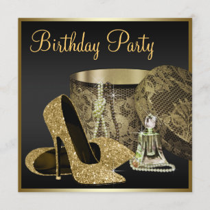 Invitación Zapatos de tacón alto para mujer negro y dorado cu