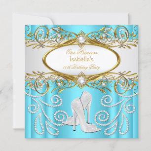 Invitación Zapatos de tacón alto perla blanco dorado azul tur