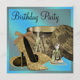 Invitación Zapatos de tacón alto perlas azul turquesa cumplea