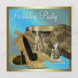 Invitación Zapatos de tacón alto perlas azul turquesa cumplea