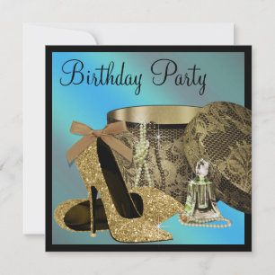 Invitación Zapatos de tacón alto perlas azul turquesa cumplea