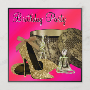 Invitación Zapatos de tacón alto perlas rosa caliente cumplea