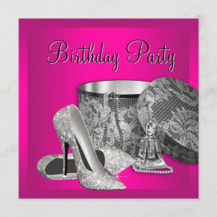 Invitación Zapatos de tacón alto perlas rosa caliente cumplea