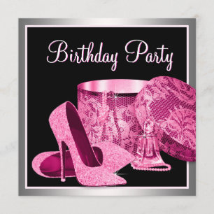 Invitación Zapatos de tacón alto perlas rosa caliente cumplea