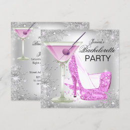 Invitación Zapatos de tacón alto plateado rosa para despedida