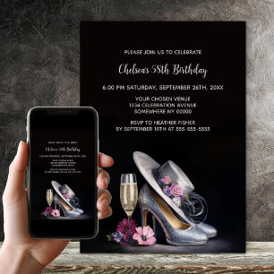 Invitación Zapatos de tacón alto plateados elegantes para fie