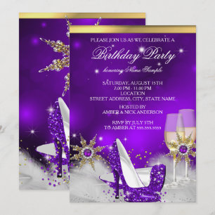 Invitación Zapatos de tacón alto purpura con brillo Champán D