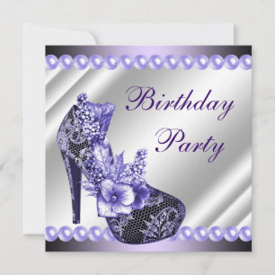 Invitación Zapatos de tacón alto púrpura Perlas Cumpleaños Fi