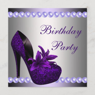 Invitación Zapatos de tacón alto púrpura Perlas Cumpleaños Fi