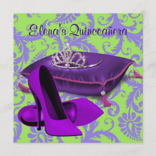 Invitación Zapatos de tacón alto Quinceañera verde lima morad